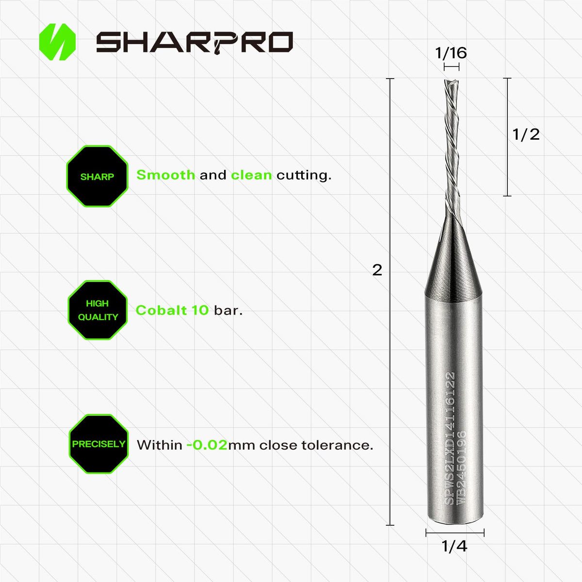 1/16 Router Bits 1/4 Shank, Spiral Downcut Router Bit, 1/16 Inch CNC Router Bits, Down Cut End Mills 1/4 Shank, Solid Carbide Endmills, Ideal for Wood Inlay, Grooving,1/2" CL,2" OVL