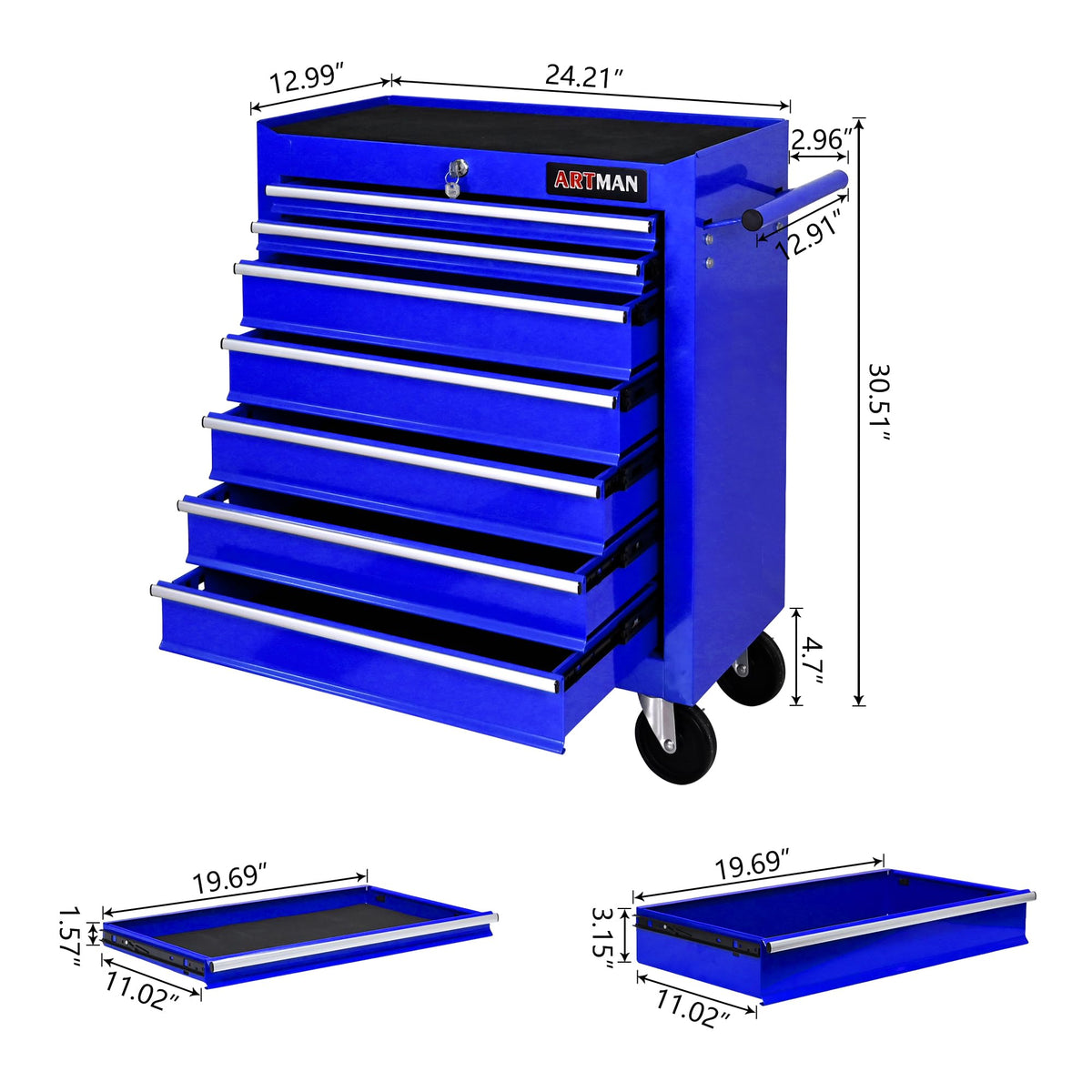 7 Drawers Rolling Tool Chest on Wheels, Multifunctional Tool Cart Tool Storage, Drawers Rolling Tool Trolley