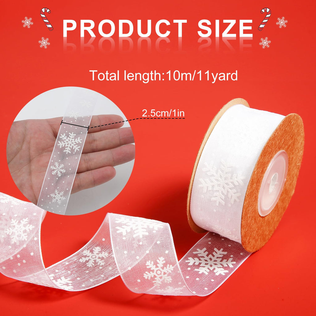 Christmas Ribbon, 1 Inch x 11yards White Snowflake Ribbon Christmas Ribbon for Crafts Making Gift Wrapping Winter