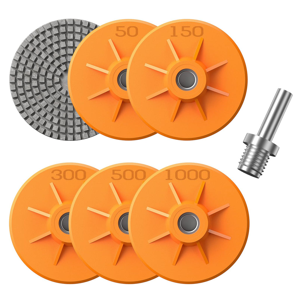 BURMONG 4" Diamond Polishing Pads for Angle Grinder, 5/8"-11 UNC Wet/Dry Stone & Concrete Polishing Discs for Granite, Marble, Tile, Quartz, Ceramic(7-Pack)