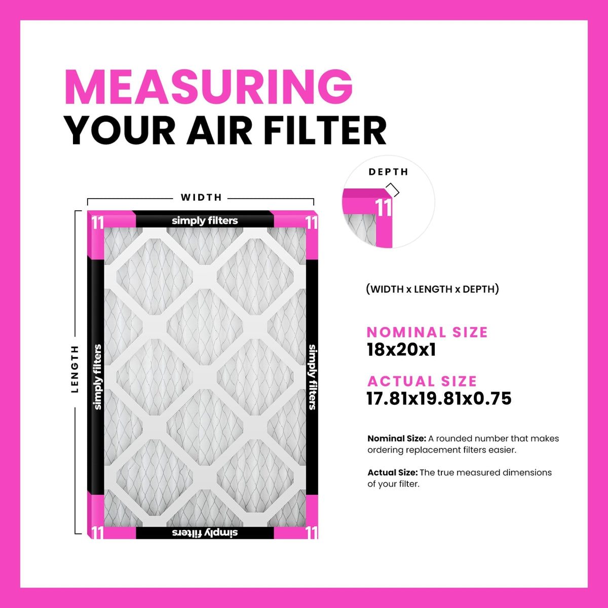 18x20x1 Air Filter, Merv 11, 6 Pack, For Home AC Furnace & HVAC (Actual Size: 17.81"x19.81"x0.75") DUST, Pet &