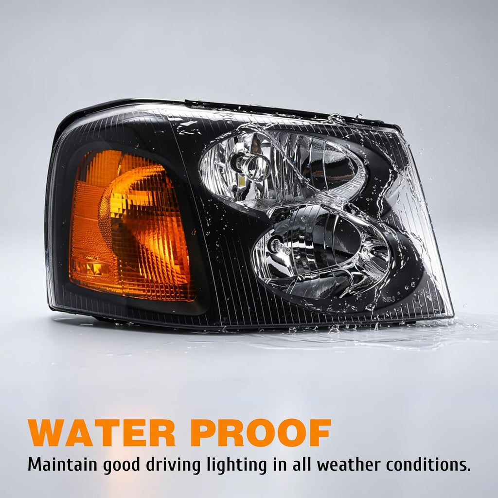 Headlight Assembly Compatible with 2002-2009 GMC Envoy, Headlamp w/o Bulb Replace# 15866071 15866070