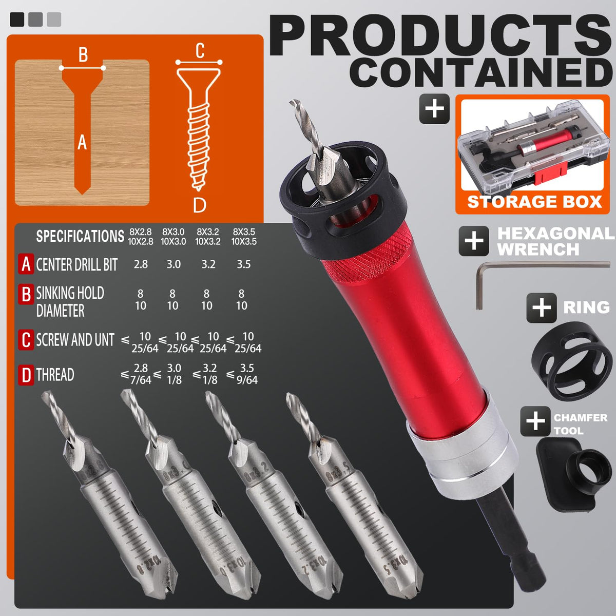 WildBossy HSS Metal Countersink Drill Bit Set, 10-in-1 Hex Shank