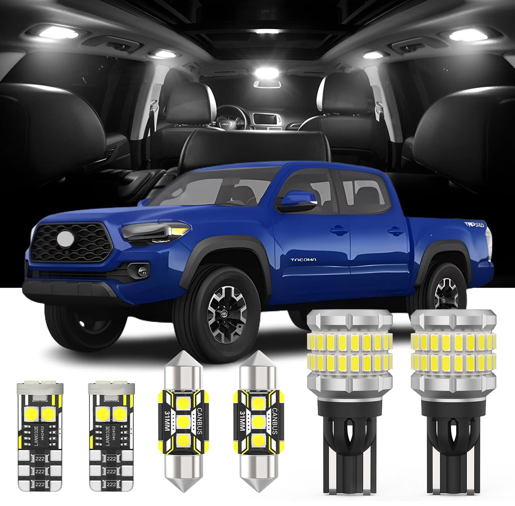 AENVTOL 11 Pieces Interior LED Light Kit + Back Up Bulb Reverse Lights Replacement for Toyota Tacoma 2016-2023 White LED Backup Light + Interior Bulb Package, Install Tool
