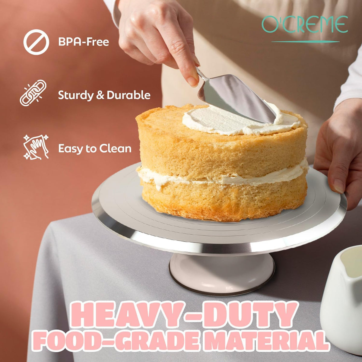 O’Creme Cake Turntable Stand, 12 inch – Heavy-Duty Aluminum Alloy Rotating Turn Table Display Lazy Susan for
