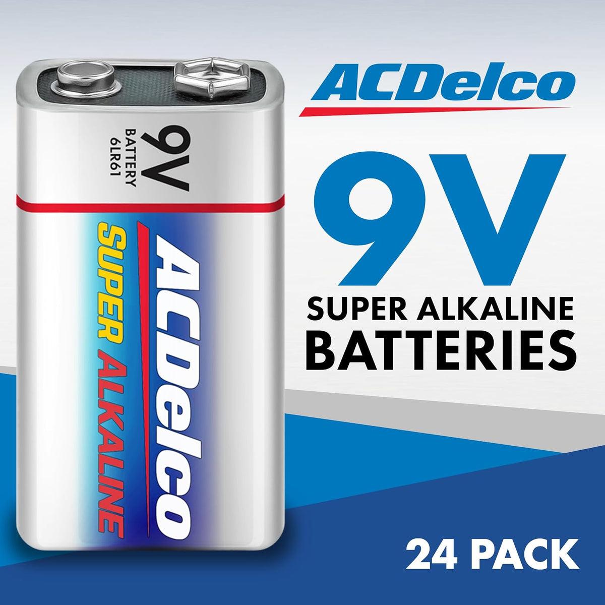 ACDelco 24-Count 9V Batteries, Maximum Power Super Alkaline Battery for Home and Office, 7-Year Shelf Life