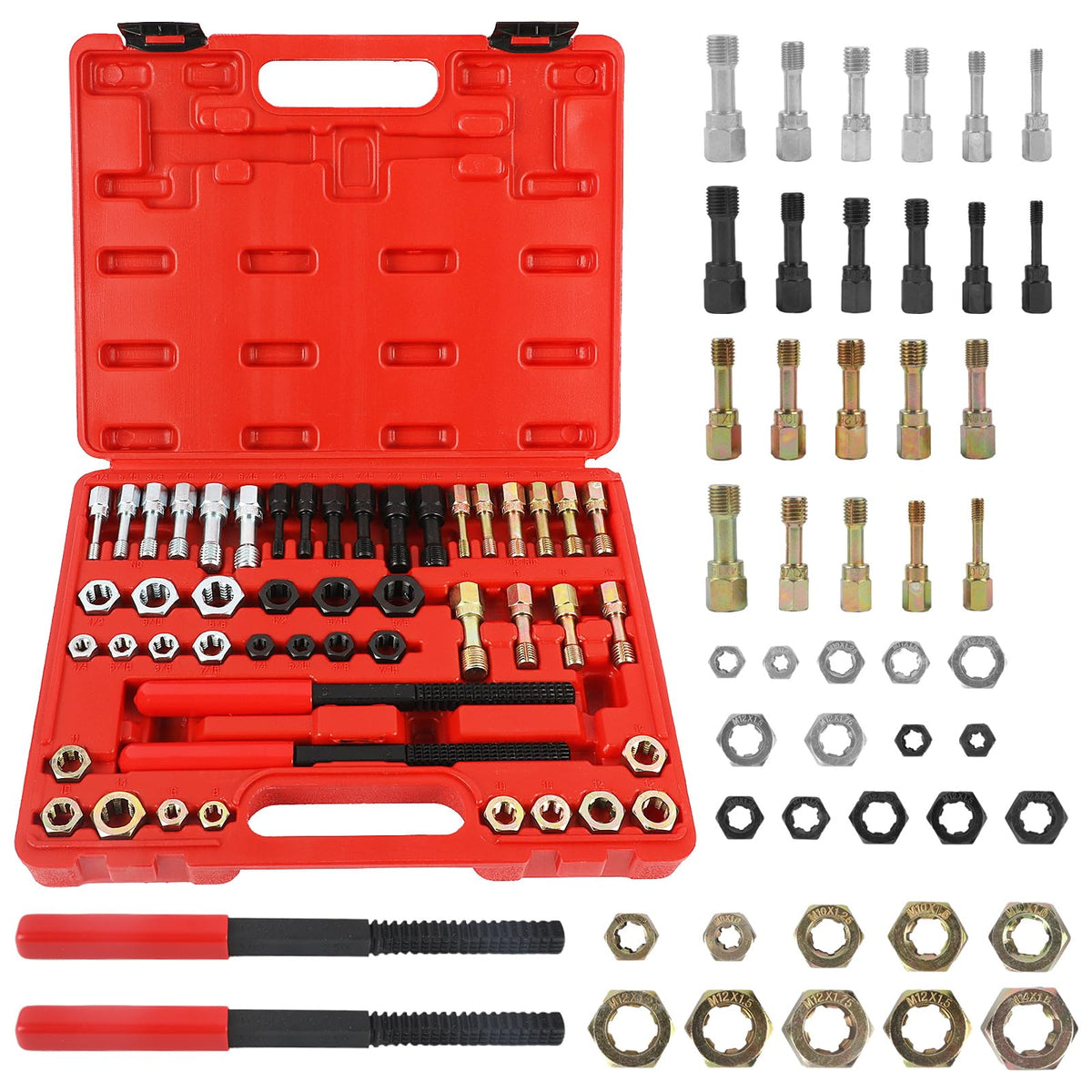 48PCS Universal Thread Chaser Set - Metric & SAE Thread Repair Kit - Includes 2PCS Files, 24PCS Dies & 22PCS Taps - Restorer Kit with UNC/UNF Sizes