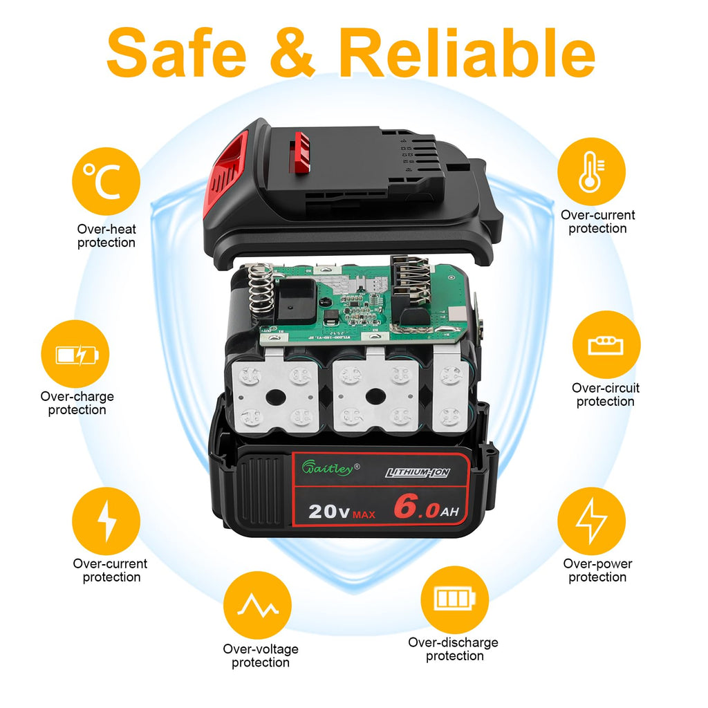 20V 6.0Ah Replacement Battery Compatible with Dewalt Tools