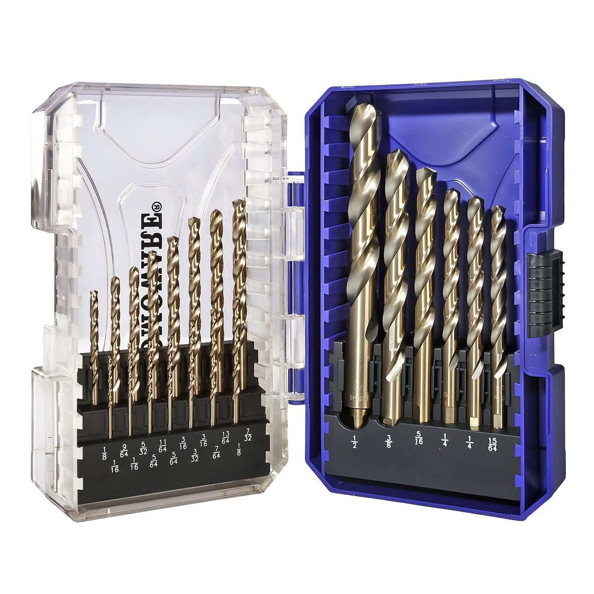 COMOWARE Cobalt Drill Bit Set- 21Pcs M42 High Speed Steel Twist Jobber Length for Hardened Metal, Stainless Steel, Cast Iron and Wood Plastic with Indexed Storage Case, 1/16"-1/2"
