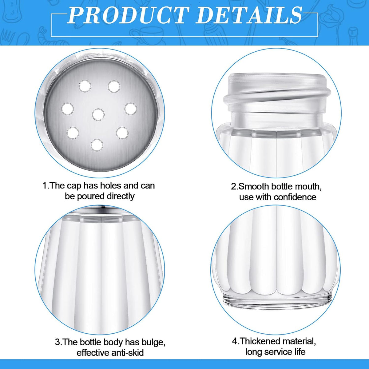 50 Pcs Mini Glass Salt and Pepper Shakers 0.34 oz,Silver
