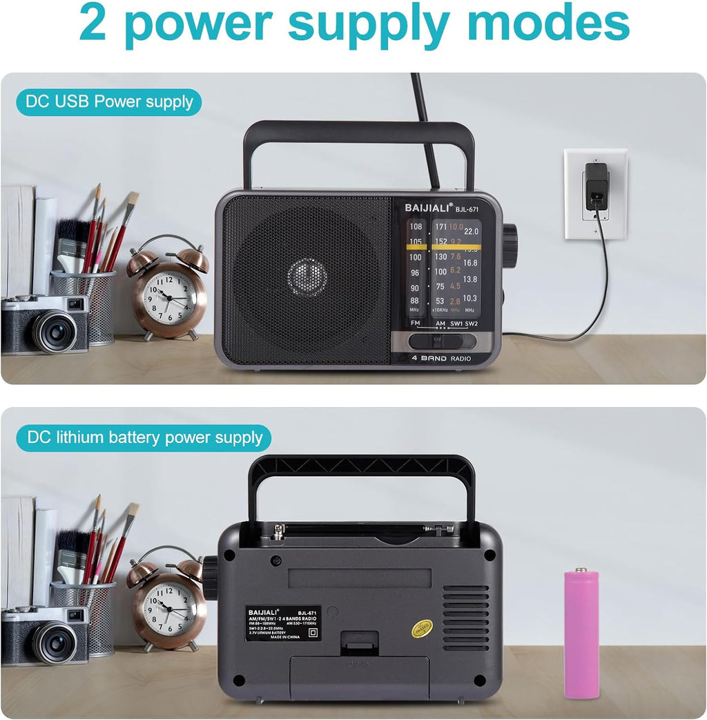 Portable AM/FM Transistor Radio with Loud Speaker, Battery or USB Powered | Compact Emergency Radio for Indoor
