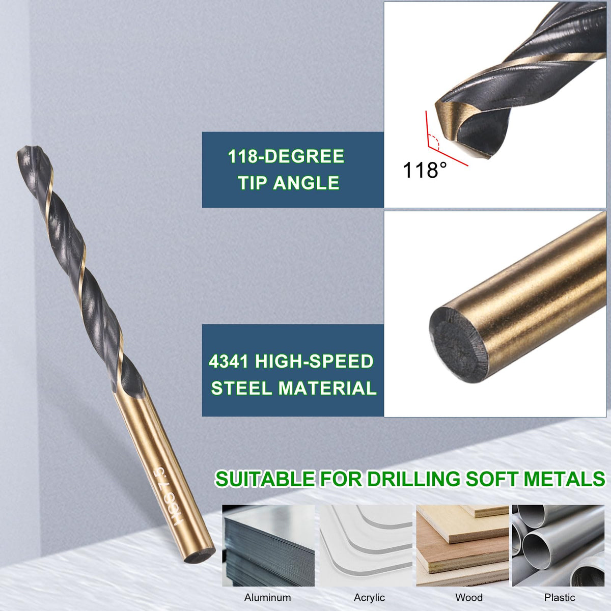 METALLIXITY Drill Bit (7.5mm) 4341 High-Speed Steel Black & Gold 5Pcs