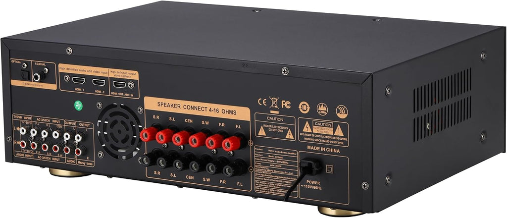 Stereo Receivers,5.1 Channels Audio Amplifier with HDMI,Optical/Coaxial,Bluetooth/USB,RCA,AC-3 Input,Subwoofer Output