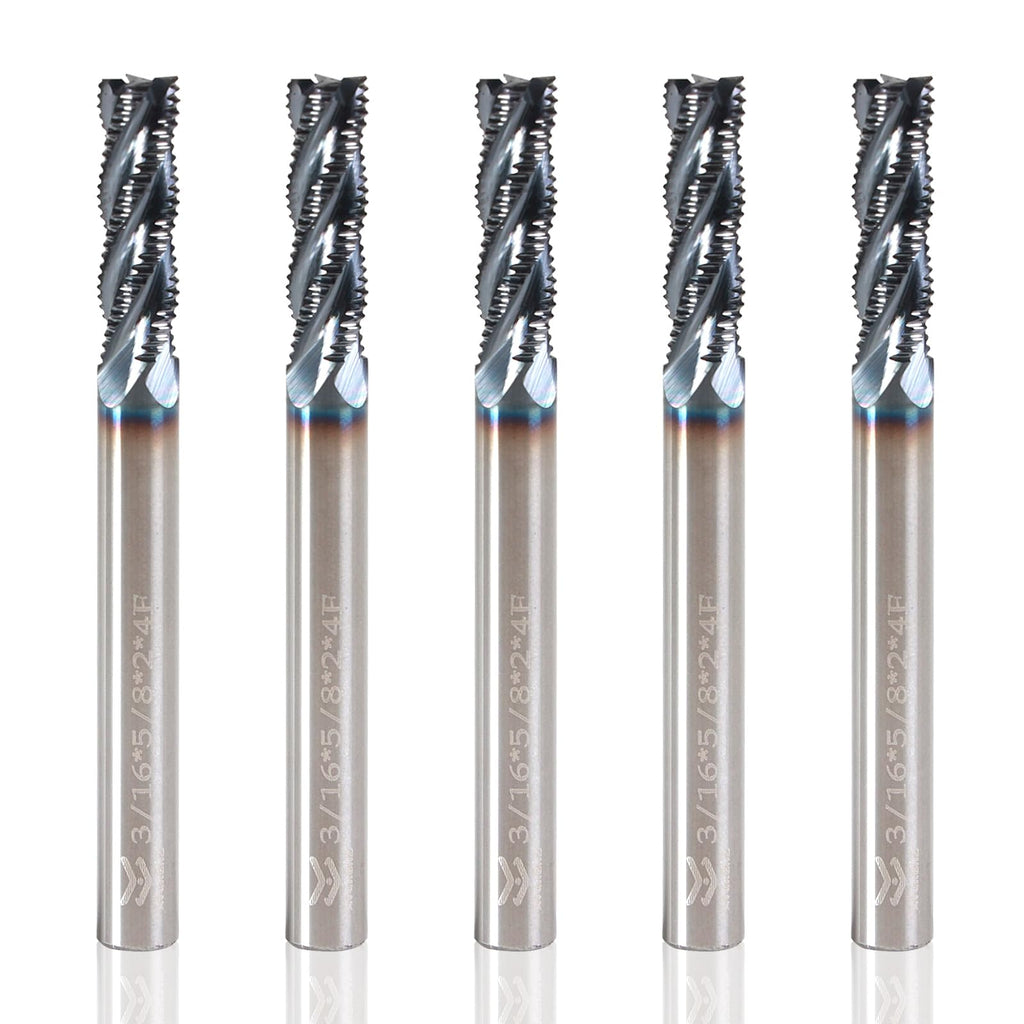 XYunEnZ 3/16" 4 Flute Roughing End Mill AlTiN Coated Carbide, 5Pcs