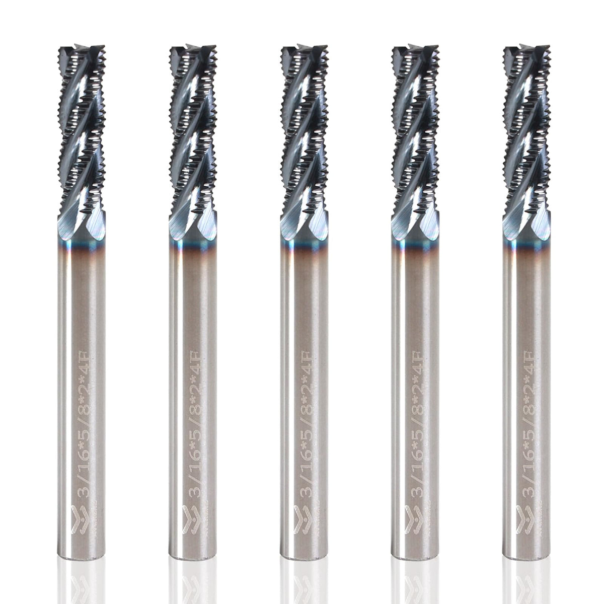 XYunEnZ 3/16" 4 Flute Roughing End Mill AlTiN Coated Carbide, 5Pcs