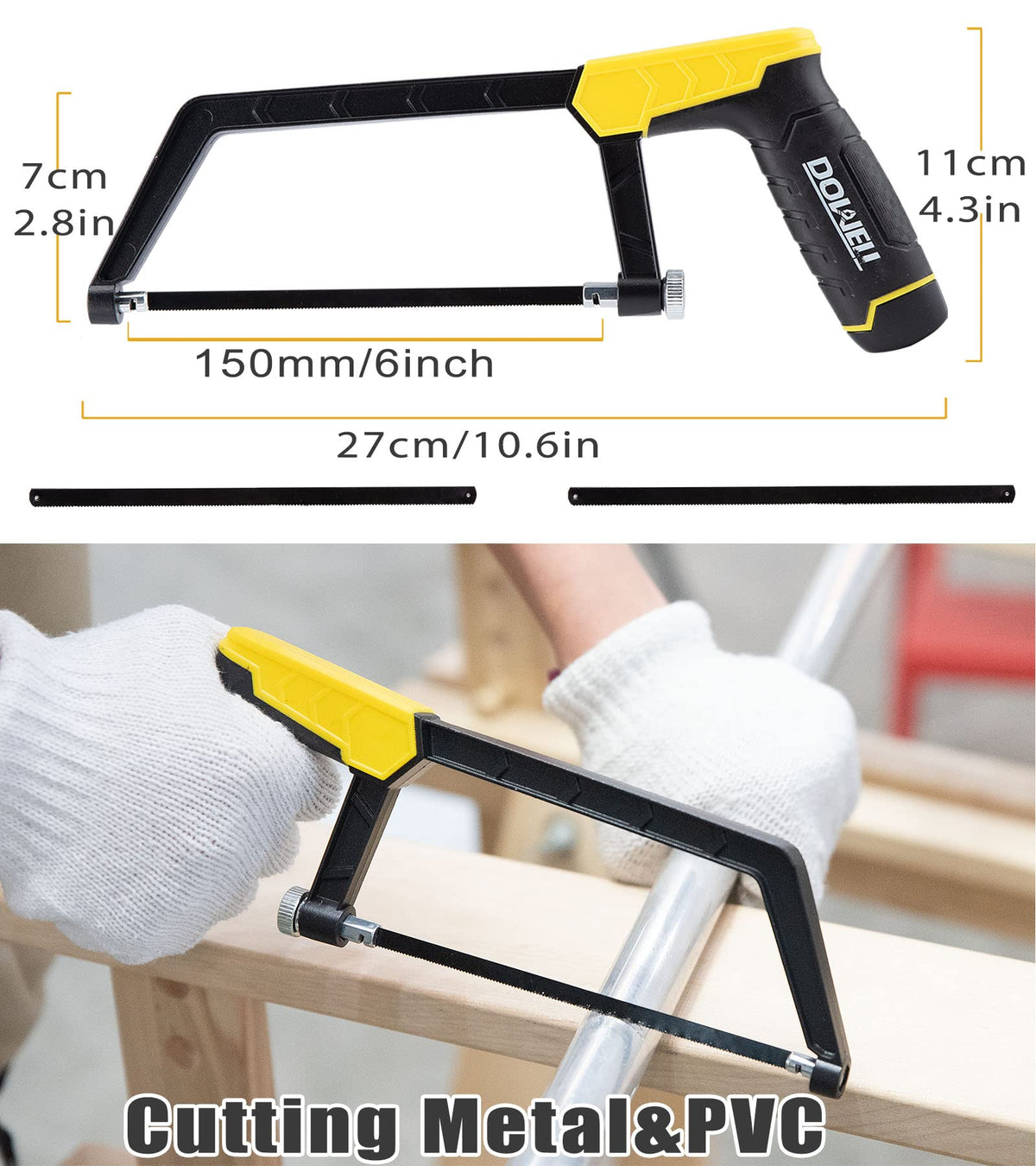 DOWELL Hacksaw Set, 3 Pcs Hack Saws for Metal, 12",10",6" & 8 Extra Blades
