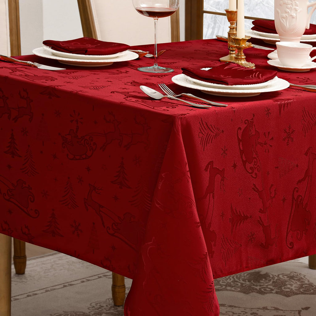 Christmas Jacquard Rectangle Tablecloth, 60 x 84 Inch, Red