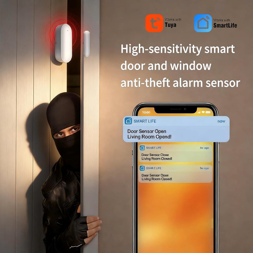 Smart WiFi Door and Window Sensor – Wireless Magnetic Contact Sensor with Real-Time App Alerts, Compatible with