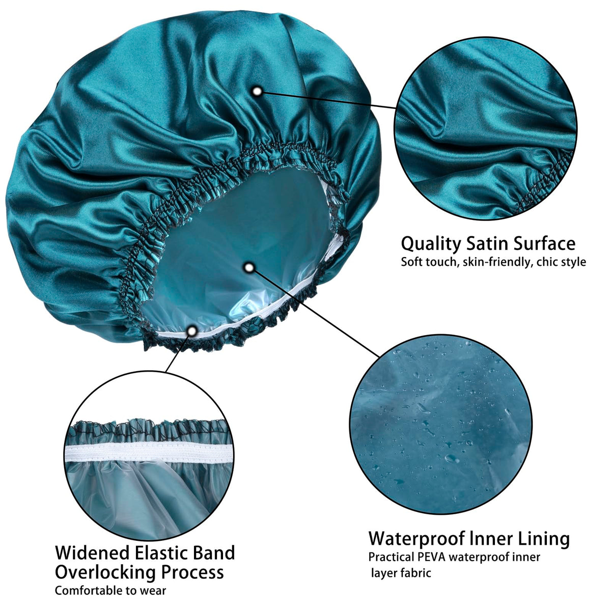 Shower Caps for Women, 4 PCS Reusable Waterproof Bath Cap