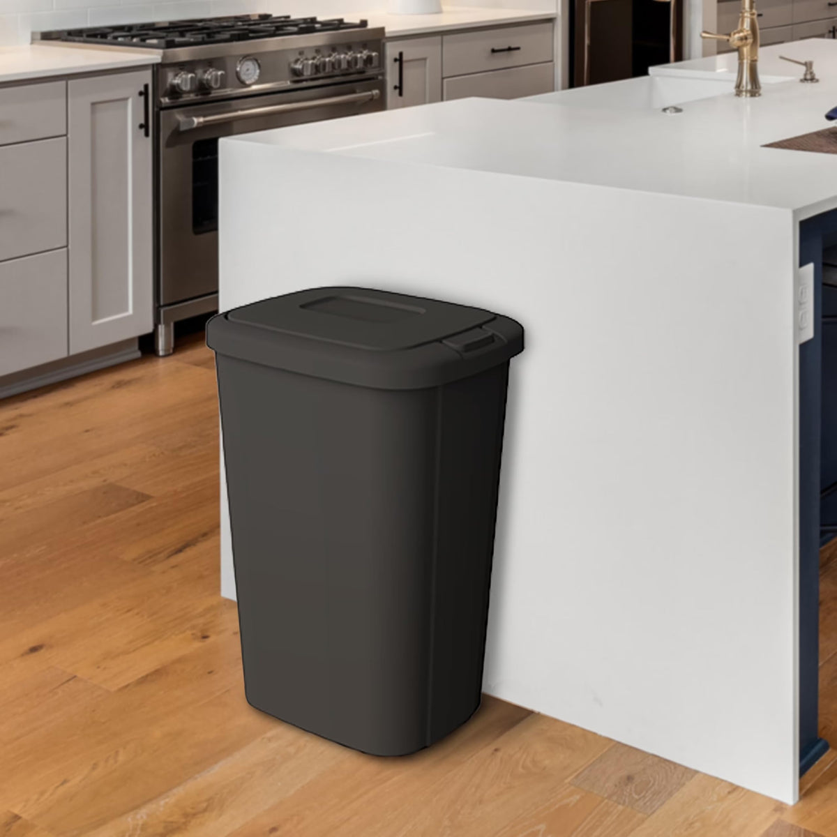 Kitchen Trash Can 13.3 Gallon Plastic Touch Top Garbage Bin, Black