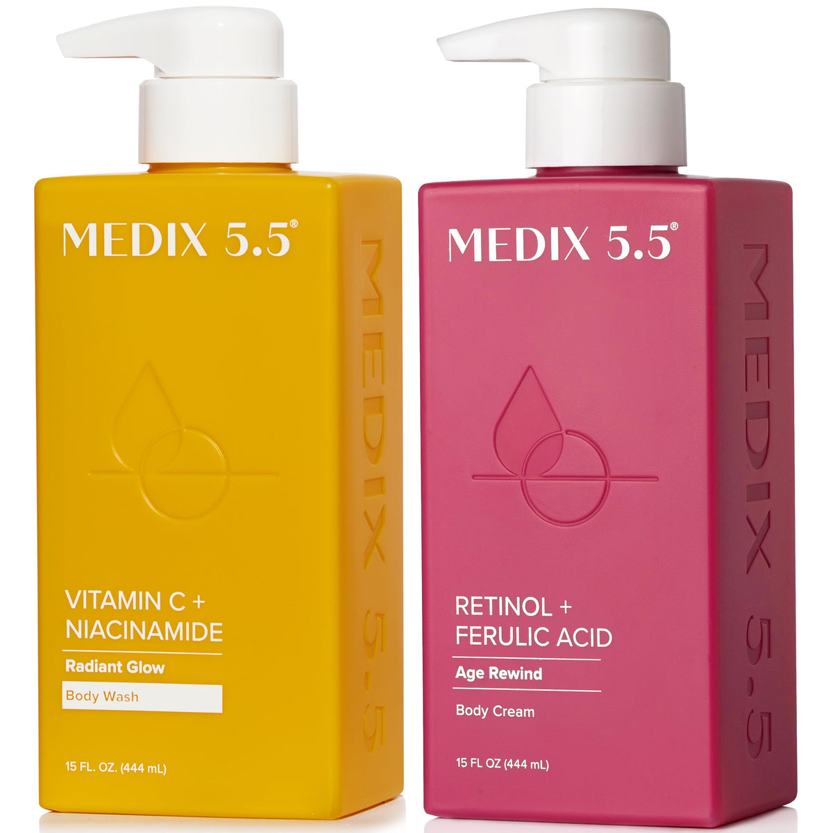 Vitamin C Body Wash + Retinol Body Lotion Crepey Skin Moisturizer 2-Piece Set, Anti Aging Body Cream + Gel Body