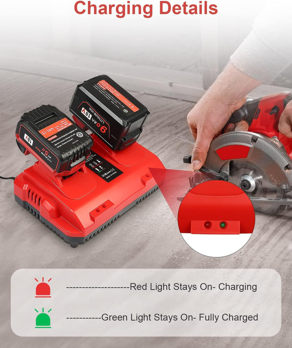 Lenoya 18V Rapid Dual Battery Charger for Milwaukee M18 Charging Station