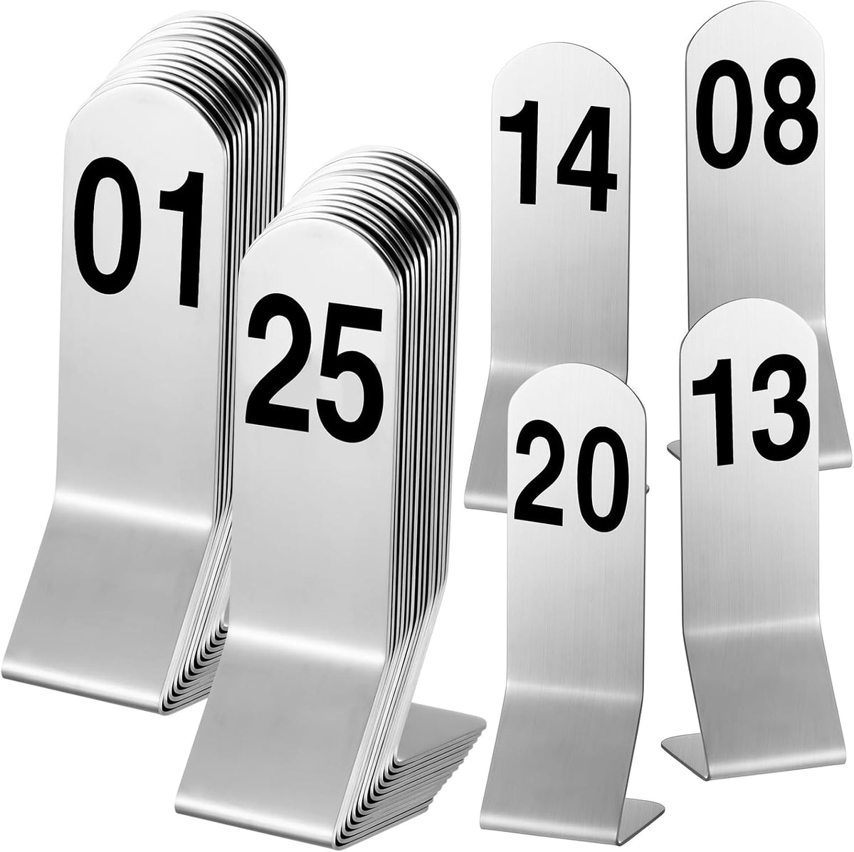 1-25 Table Numbers Sliver Z Stand, Double Sided Steel Stands