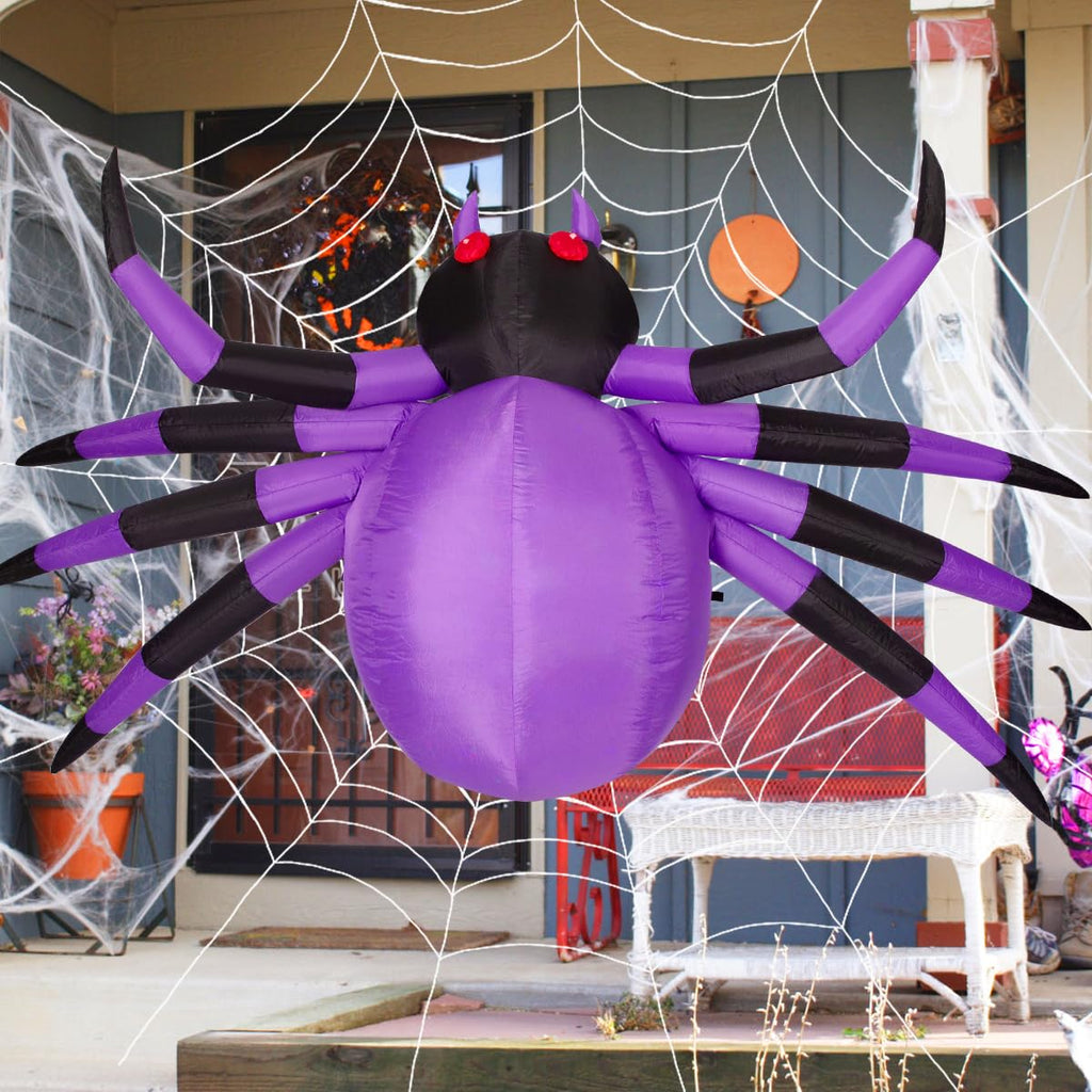 9FT Halloween Inflatables Decorations Purple Spider Yard LEDs Decor