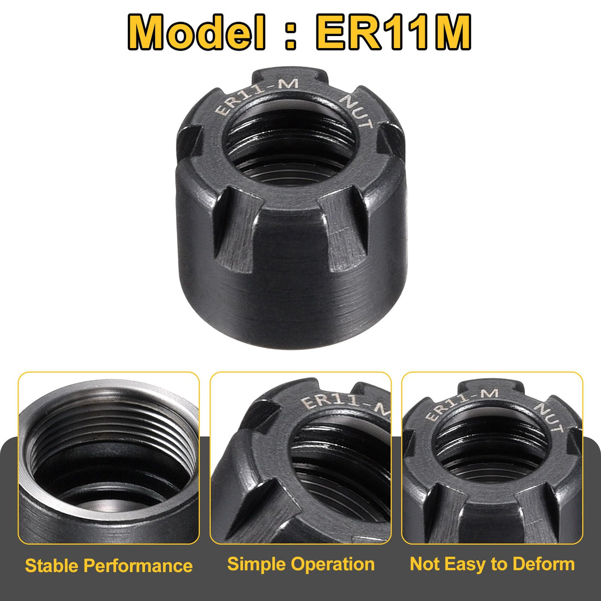 uxcell 3pcs Clamping ER11M(M13) Collet Clamping Nuts for CNC Milling Chuck Holder Lathe