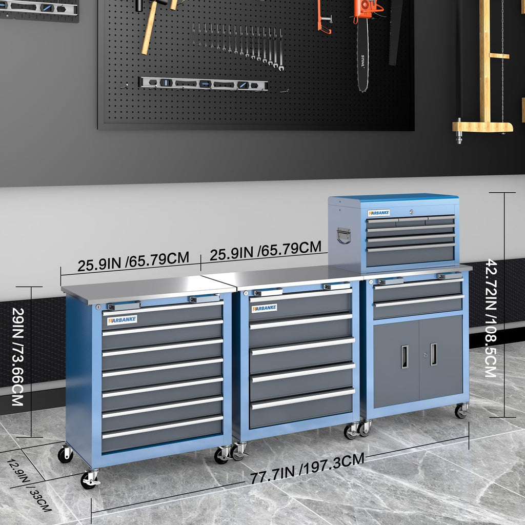 20 Drawer Rolling Tool Chest Combo,with Wheels & Foot Pads, Blue