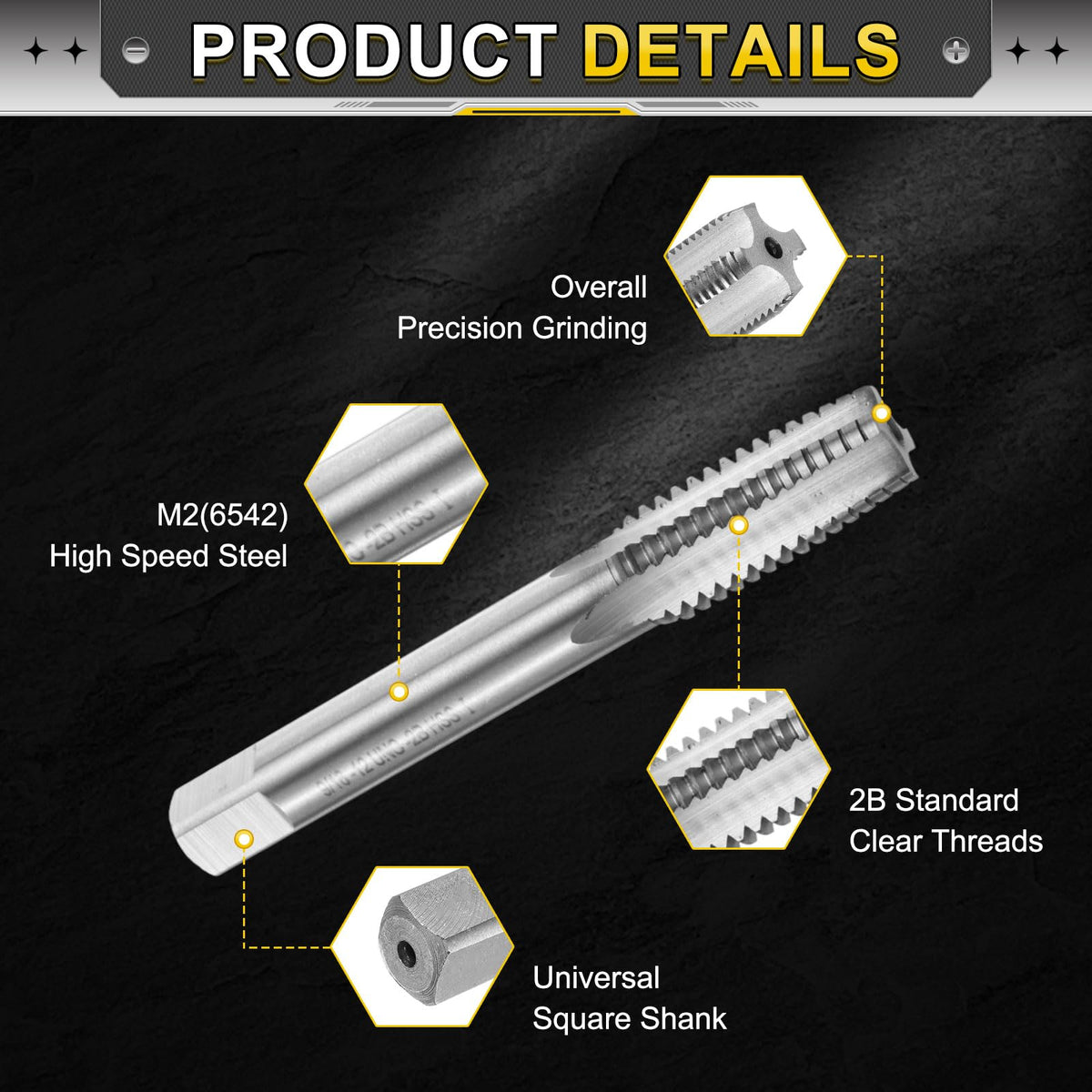 uxcell Hand Taper Tap 9/16-12 UNC 2B Thread Taper Style Taps Straight Flute