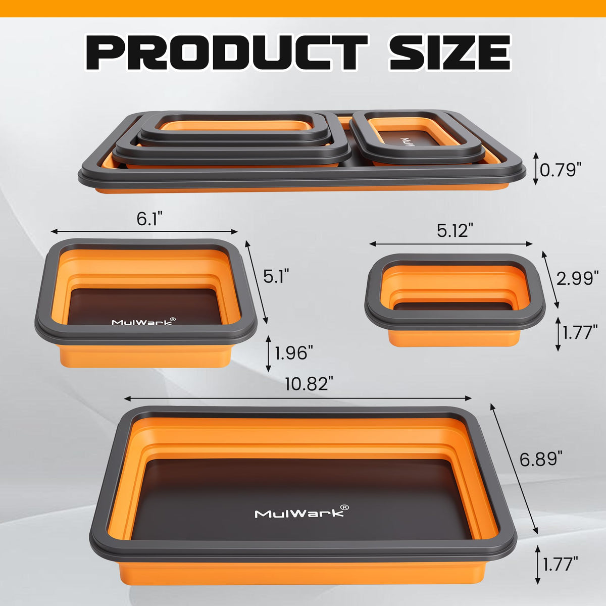 4Pcs Collapsible Magnetic Tray with 15Lb Magnetic Pickup Tool, 3 Sizes Silicone Magnetic Parts Tray for Organizing