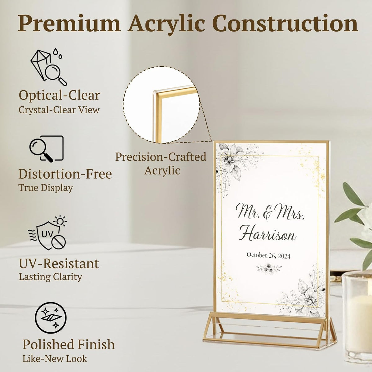 12 Pack Gold Acrylic Sign Holder 4x6 Double Sided Tabletop Stand