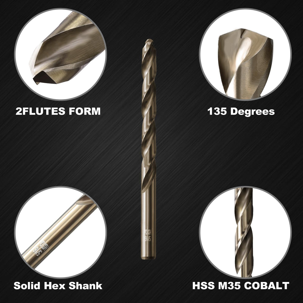 Sinyeenglon 5/16 Cobalt Drill Bits for Metal and Hardened Steel (5Pcs)