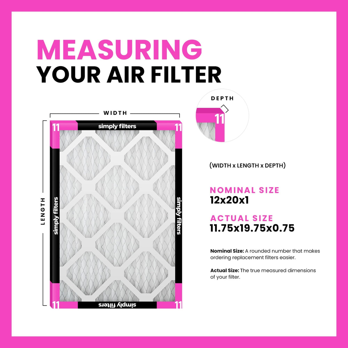 12x20x1 Air Filter, Merv 11, 6 Pack, For Home AC Furnace & HVAC (Actual Size: 11.75"x19.75"x0.75") DUST, Pet, &