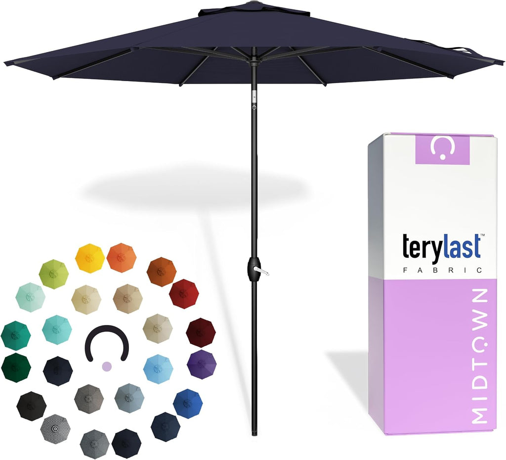 Lean - 9 Ft Patio Umbrella, Navy Blue Canopy