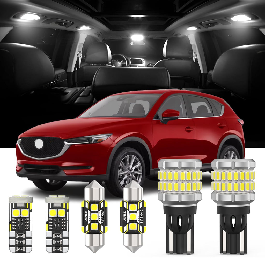 11 Pieces Interior LED Light Kit + Back Up Bulb Reverse Lights Replacement for Mazda CX-5 2013-2018 White LED Backup Light + Interior Bulb Package, Install Tool
