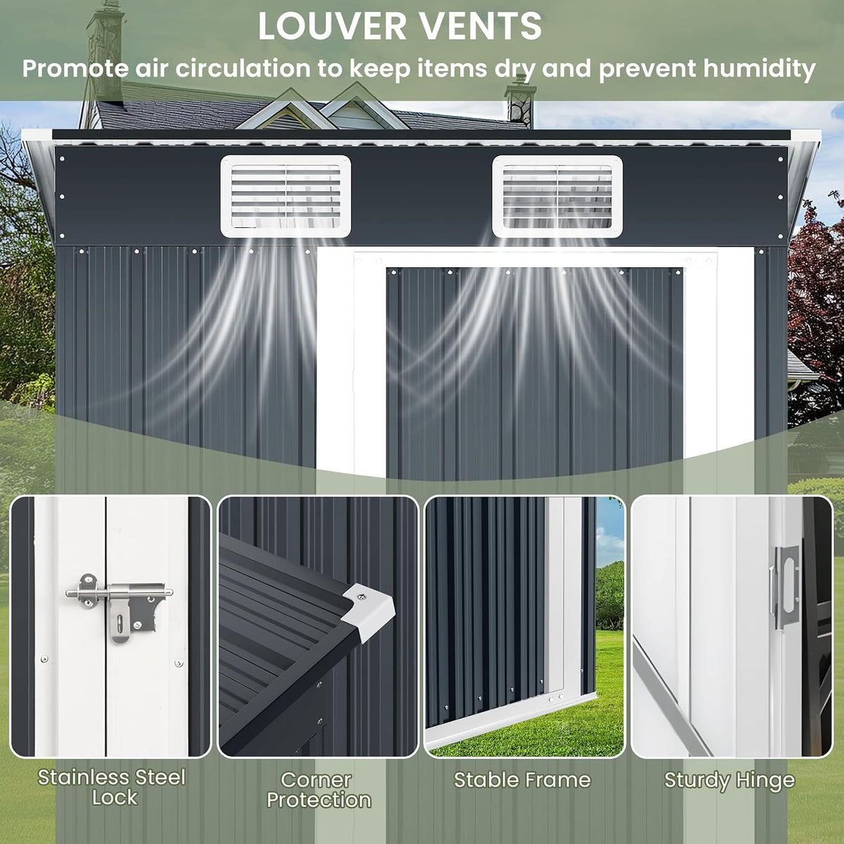 5×3 FT Metal Outdoor Storage Shed, Lockable Galvanized Steel Tool Shed | Single Lockable Door, Two Air Vent,Metal