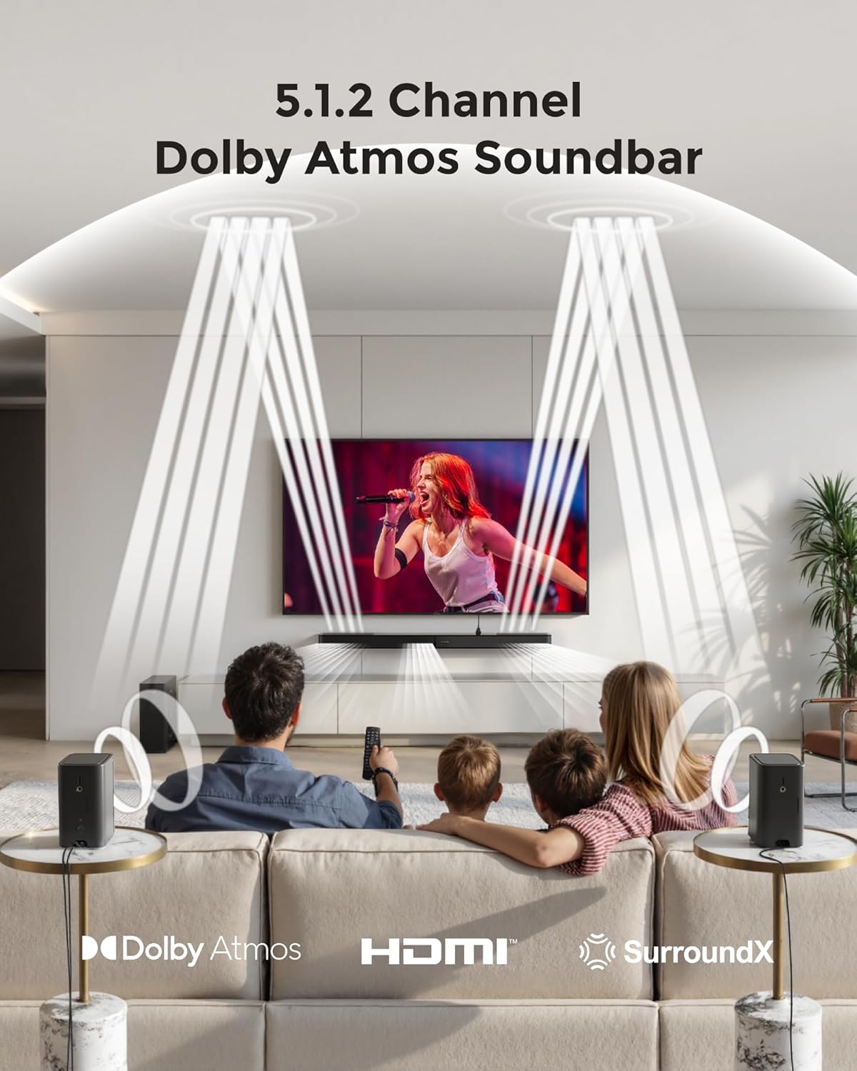5.1.2ch Sound Bar with Dolby Atmos, Surround Sound System for TV | 2 Surround Speakers, Sound Bar for Smart TV with