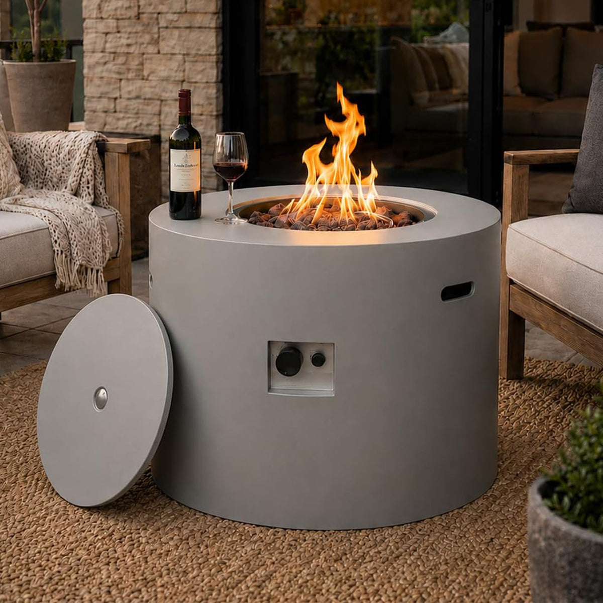 32" Round Propane Firepit Table 50,000 BTU Gas Dining Table