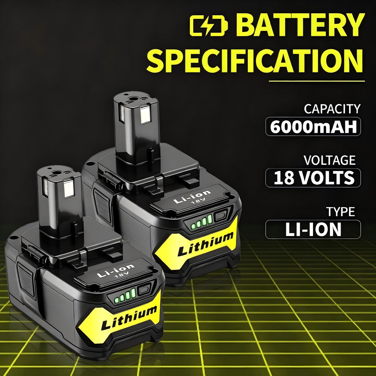 2 Packs High Capacity Replacement for Ryobi 18v Battery P108 P104 P105 P102 P103 P122 P109 Li-ION Compatible with