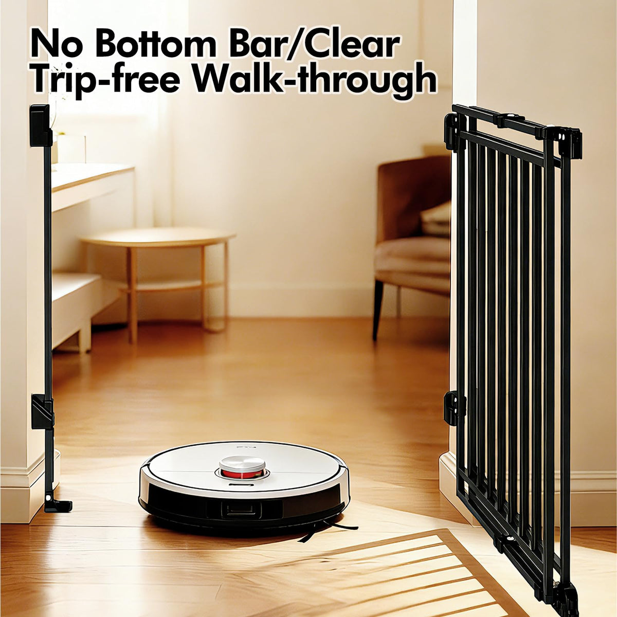39" H x 32-54" W Extra-Tall & Extra-Wide Adjustable Hardware/Pressure-Mounted Pet & Child Safety Gate with Dual-Lock Walk-Through Swing Door for Stairs, Hallways & Wide Doorways — Black