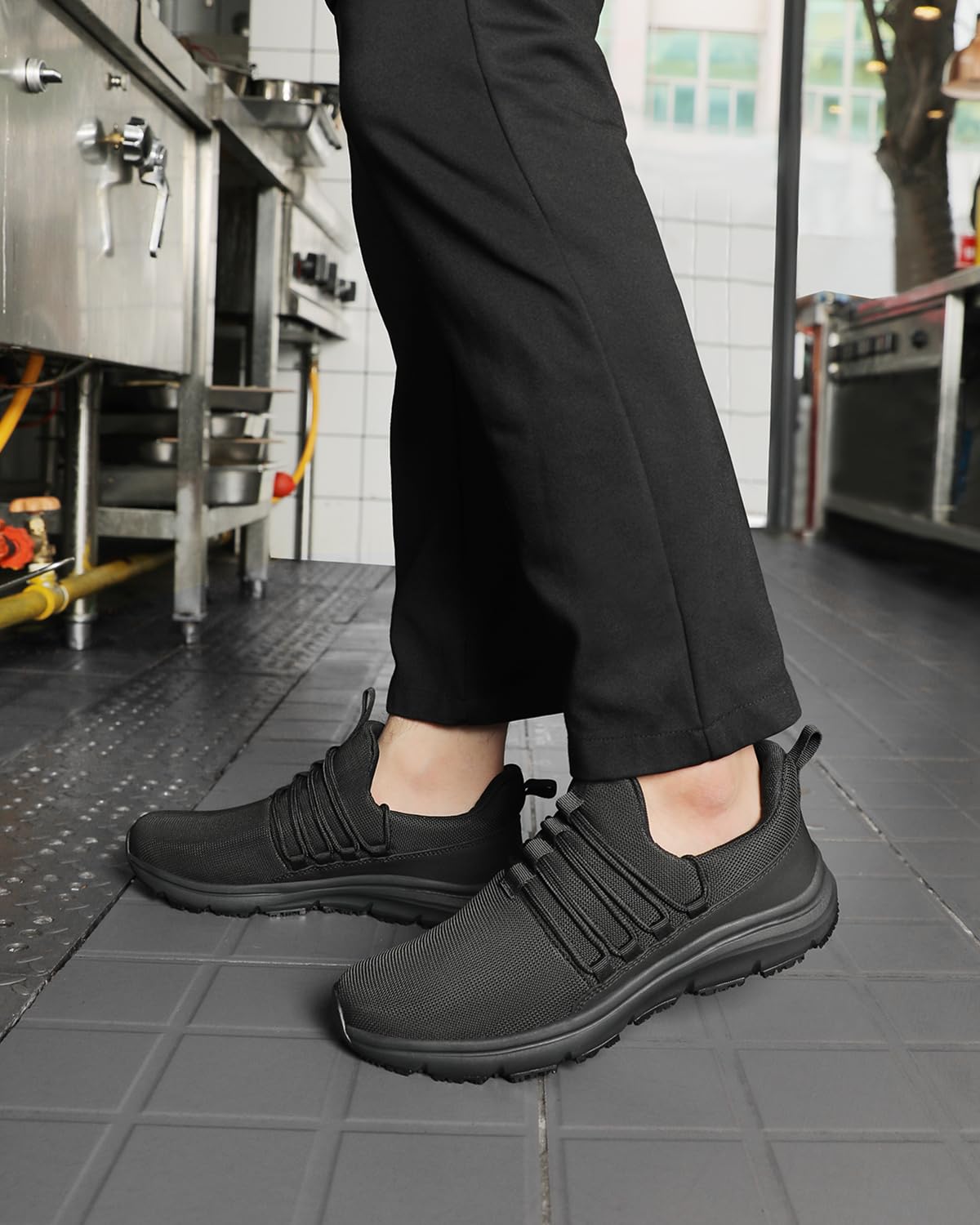 Non Slip Work Shoes For Men Restaurant Food Service Sneakers Black Size 10