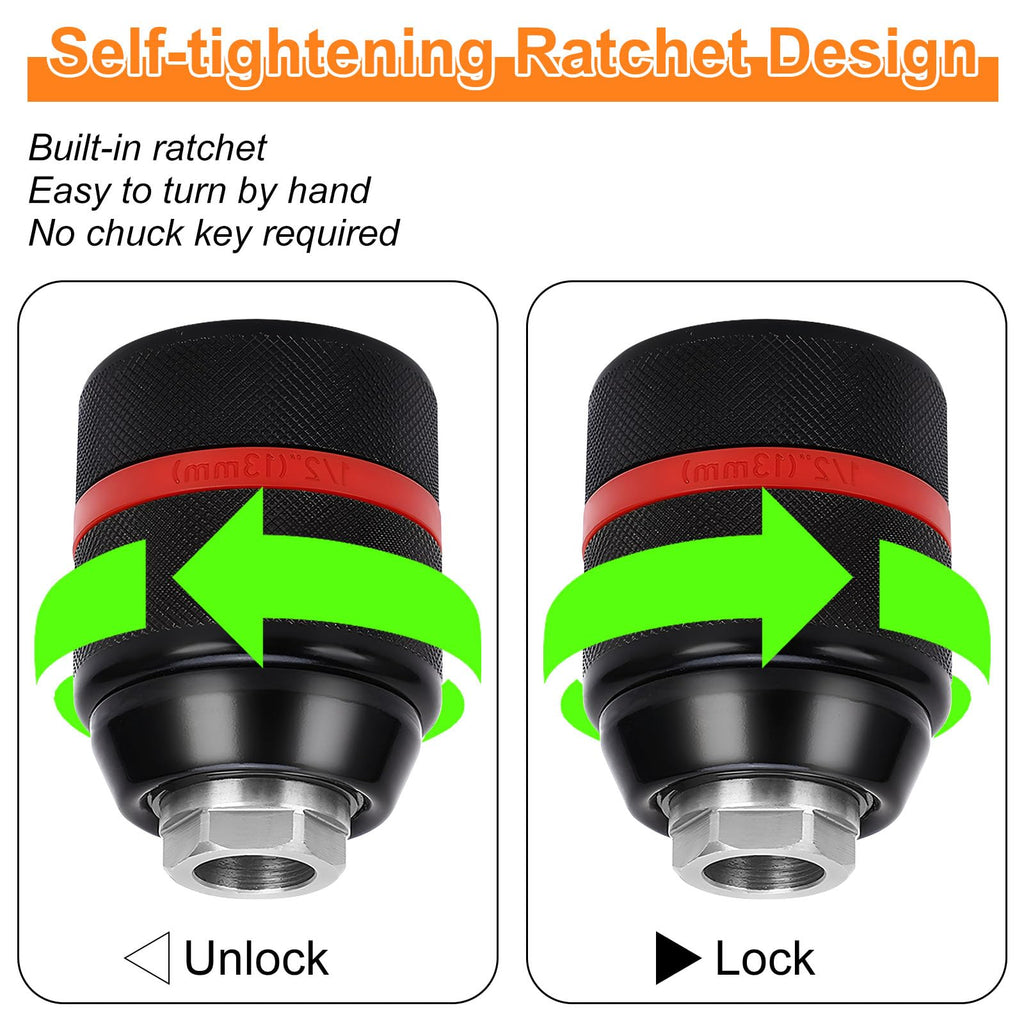 1/2-Inch HA3JAW Keyless Chuck for Bosch SDS-Plus Hammers, 3-Jaw Self-Tighten Drill Chuck Adapter for Bosch Hammer Drill, Chucks with 3/8" SDS-Plus Shank