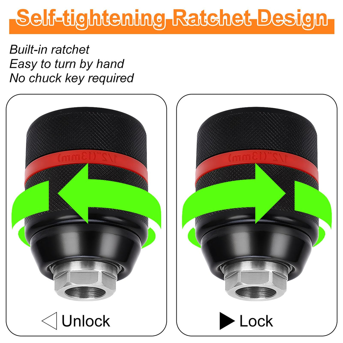 1/2-Inch HA3JAW Keyless Chuck for Bosch SDS-Plus Hammers, 3-Jaw Self-Tighten Drill Chuck Adapter for Bosch Hammer Drill, Chucks with 3/8" SDS-Plus Shank