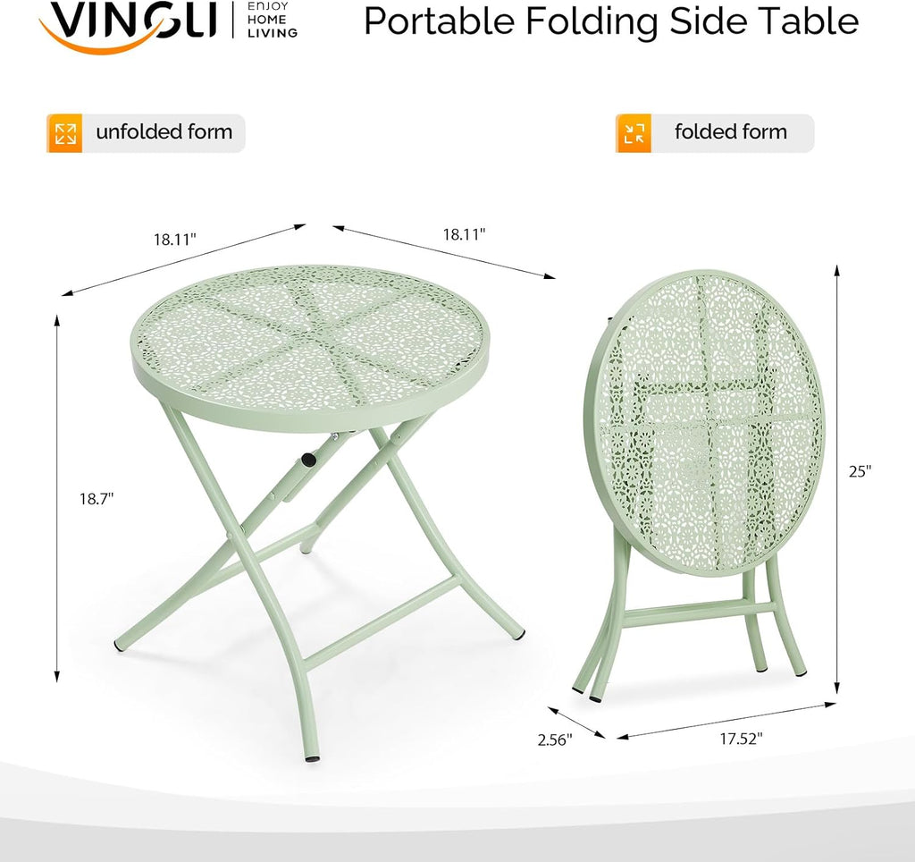 Outdoor Folding Side Table with Chic Hollow Pattern and Durable, Rust-Resistant Coated Iron Patio Bistro Table