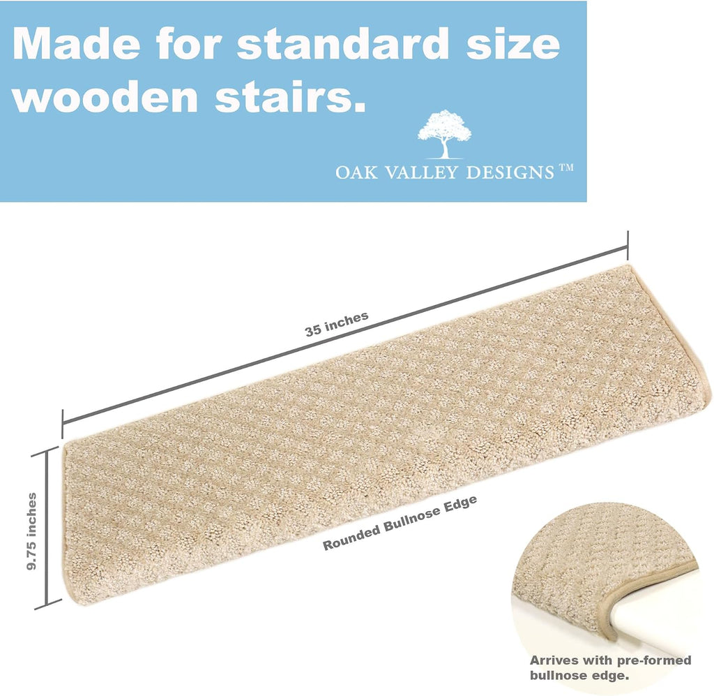 Rounded Bullnose Carpet Stair Treads - Anti Slip Indoor Stair Mats for Wooden Stairs, Style: Bayside Charm, Crystal