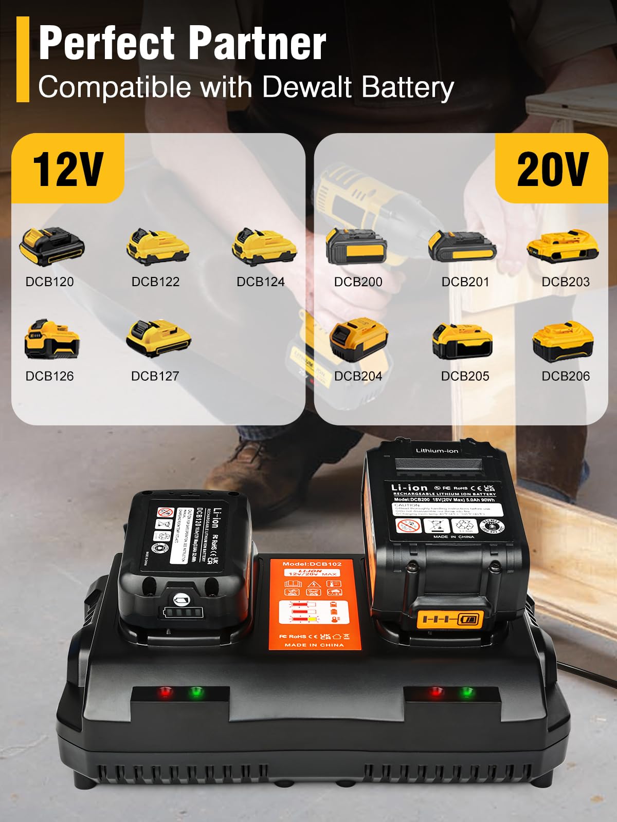 DCB102 20V MAX Battery Charger Replacement for Dewalt Battery Charger, 2 Port Charger Compatible with Dewalt 12V-20V