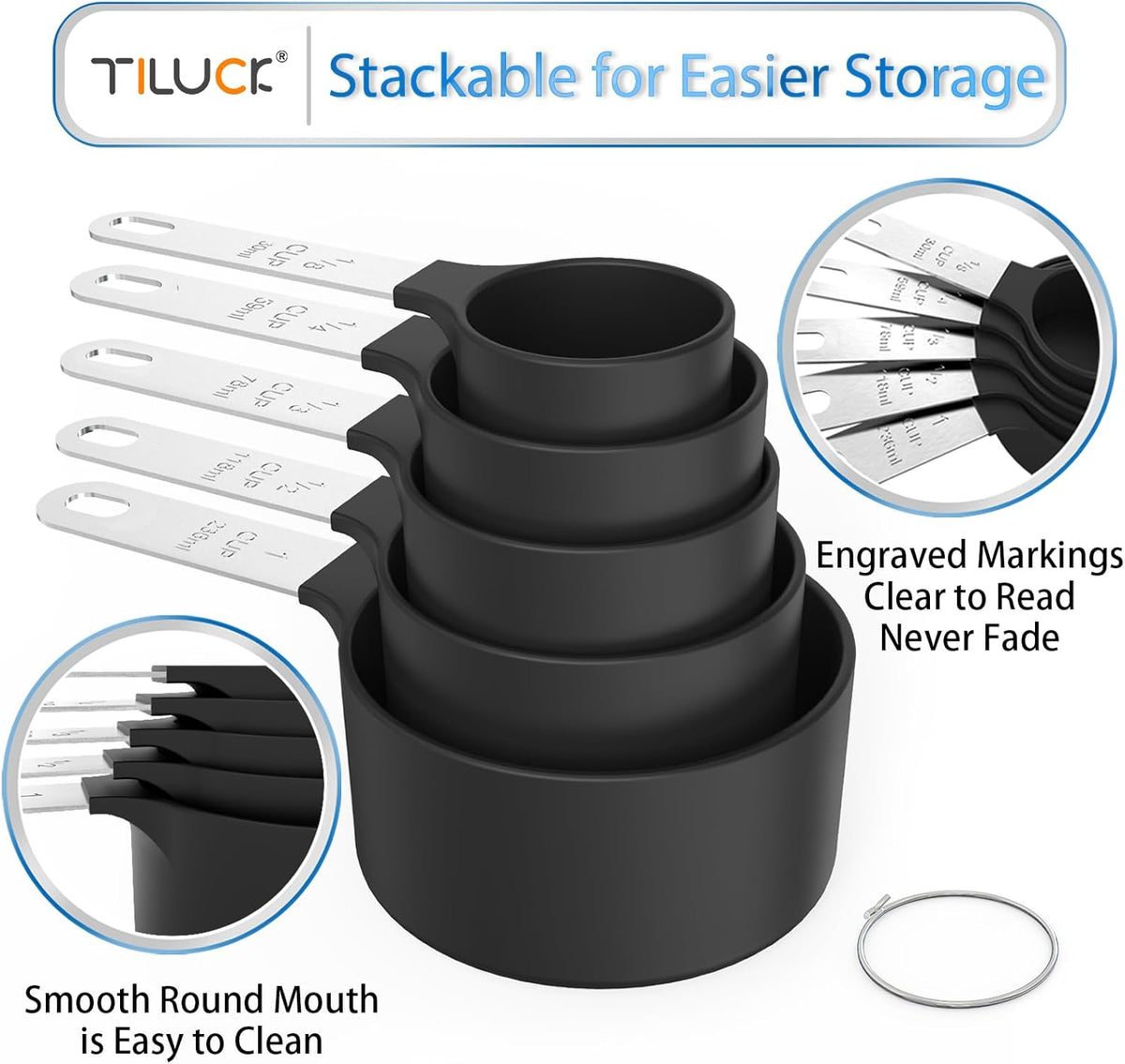 Measuring Cups & Spoons Set, Stackable Cups and Spoons, Nesting Measure Cups with Stainless Steel Handle, Kitchen