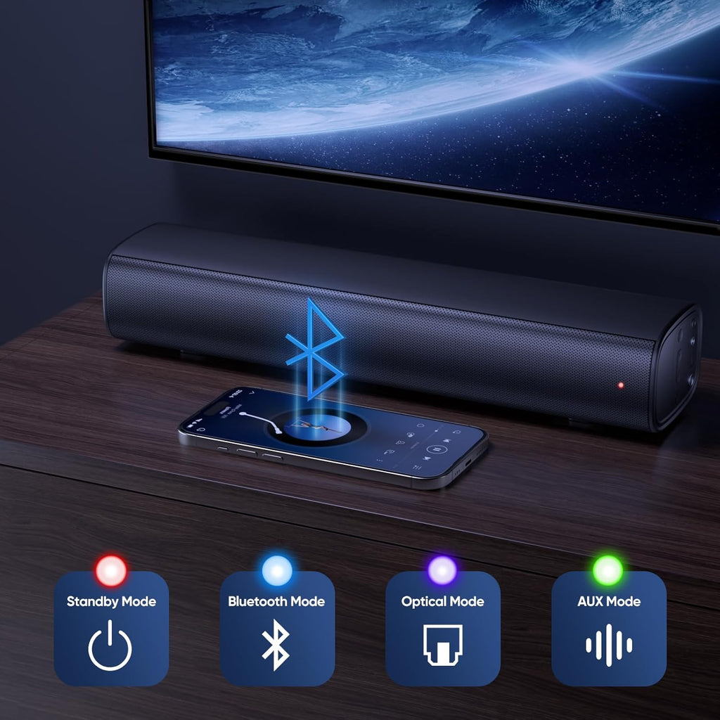 Soundbar with Subwoofer, 14.2" Compact Soundbar, 4" Subwoofer, 70W | 2.1 Audio Enhanced Surround Sound System for TV